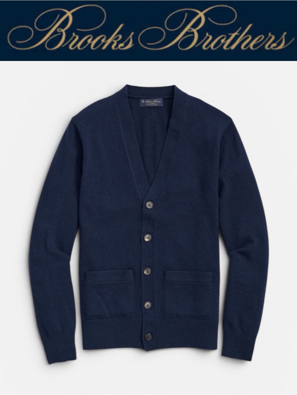BROOKS BROTHERS 100% CASHMERE CARDIGAN SWEATER BRITISH BLUE MENS SIZE LARGE